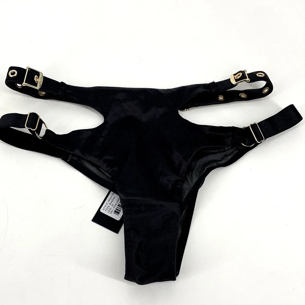 NWT MESHKI ALISON Satin Buckle Brazilian Briefs‎ Black size 10 New Bottoms Only - Picture 5 of 13